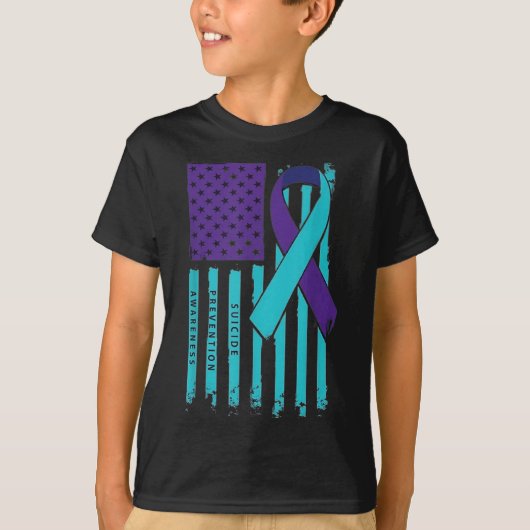 米国国旗ひとり自殺防止Awで戦う人はいない Tシャツ (正面)