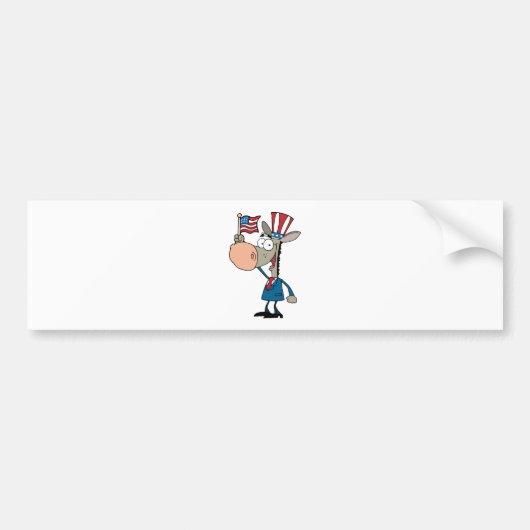 米国国旗を手にした愛国心のあるロバ バンパーステッカー (正面)