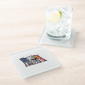 米国国旗を持つアメリカのハゲのワシ – 愛国的なアメリカ ガラスコースター (アングル)