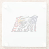 米国国旗を持つアメリカのハゲのワシ – 愛国的なアメリカ ガラスコースター (裏面)