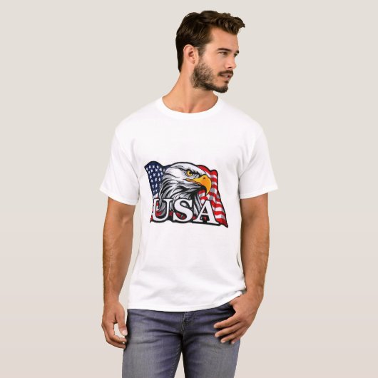 米国国旗を持つアメリカのハゲのワシ – 愛国的なアメリカ Tシャツ (正面フル)