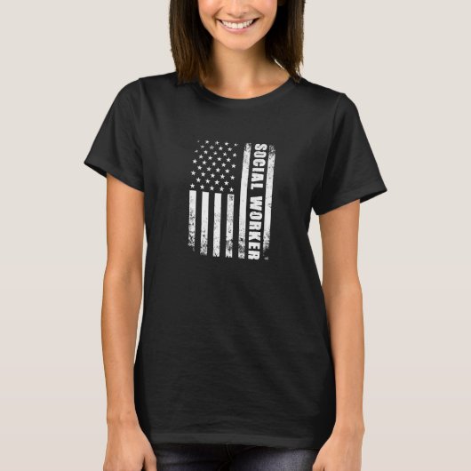 米国国旗を持つソーシャルワーカー米国愛国協会 Tシャツ (正面)