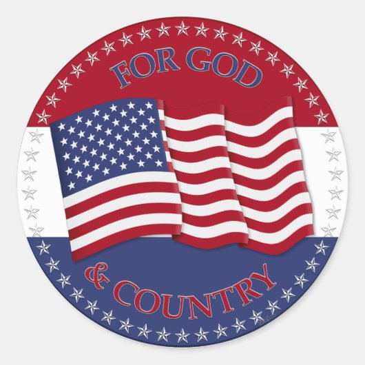 米国国旗を持つ神と国のために ラウンドシール (正面)
