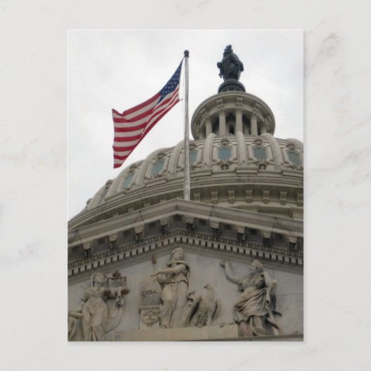 米国国旗を持つ米国議会建物 – 東 ポストカード (正面)
