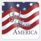 米国国旗を振る神祝福 スクエアシール (正面)