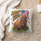 米国国旗を掲げたバイソン クッション (ブランケット)