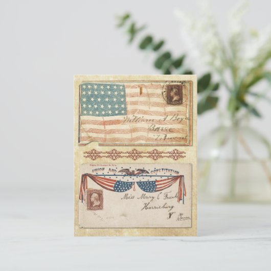 米国国旗を掲げた内戦の封筒 ポストカード (スタンド正面)