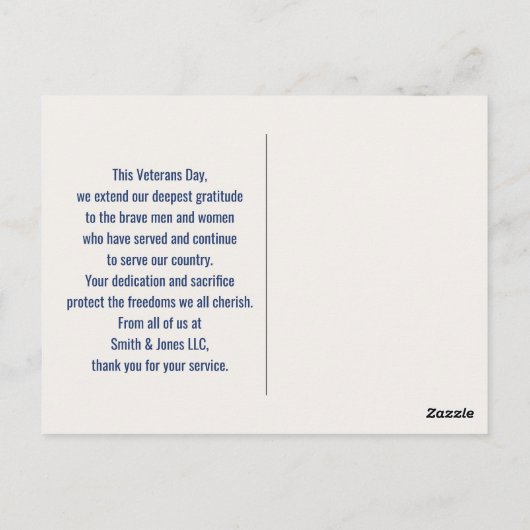 米国国旗を掲げた憲法退役軍人の日 ポストカード (裏面)
