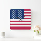 米国国旗を掲げた時計 スクエア壁時計 (ホーム)