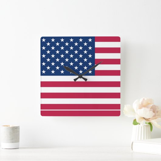 米国国旗を掲げた時計 スクエア壁時計 (ホーム)