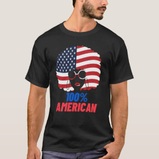 米国国旗アフリカ系アフロ愛国者100%  Tシャツ