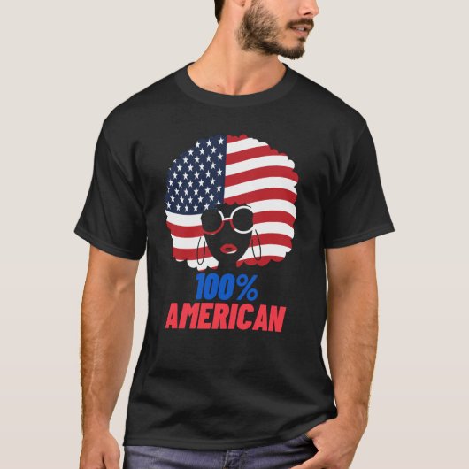 米国国旗アフリカ系アフロ愛国者100% Tシャツ (正面)