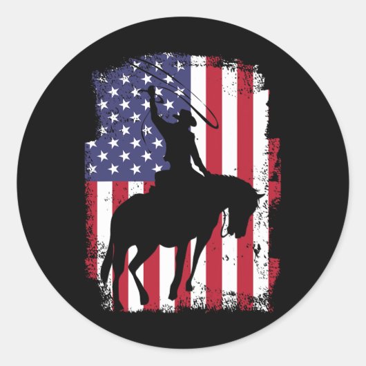米国国旗アメリカプライドテキサス州乗馬牛 ラウンドシール (正面)