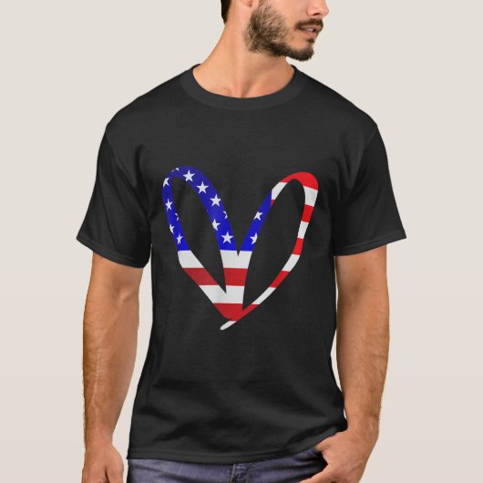 米国国旗アメリカ愛国的ハート軍Mem Tシャツ (正面)