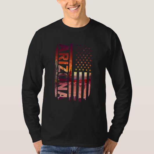 米国国旗アリゾナ・サボテン7月4日T型メンズW Tシャツ (正面)