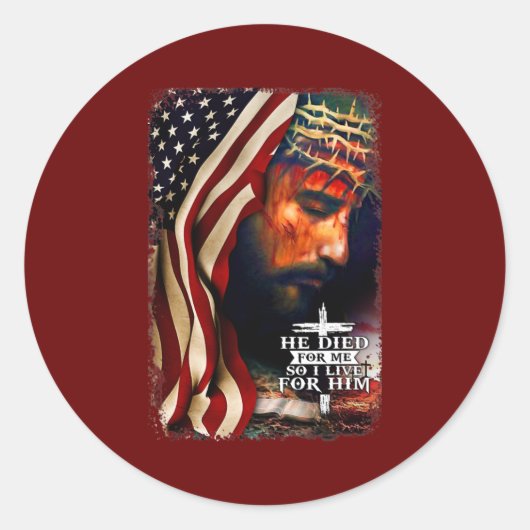 米国国旗イエズス・クリスチャン引用文聖書聖句 ラウンドシール (正面)