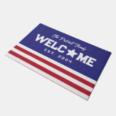 米国国旗インスパイアの歓迎ファミリー名 ドアマット (アングル)