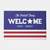 米国国旗インスパイアの歓迎ファミリー名 ドアマット (正面)