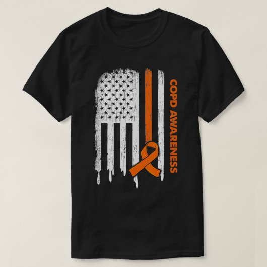 米国国旗オレンジリボンCOPD認識度 Tシャツ (デザイン正面)