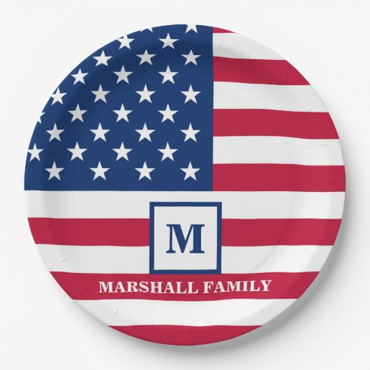 米国国旗カスタマイズ7月4日 ペーパープレート (正面)