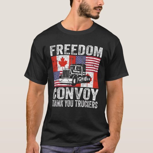 米国国旗カナダ国旗のトラック運転手の自由のコンボイ Tシャツ (正面)