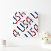 米国国旗カラーズタイポグラフィ スクエア壁時計 (ホーム)