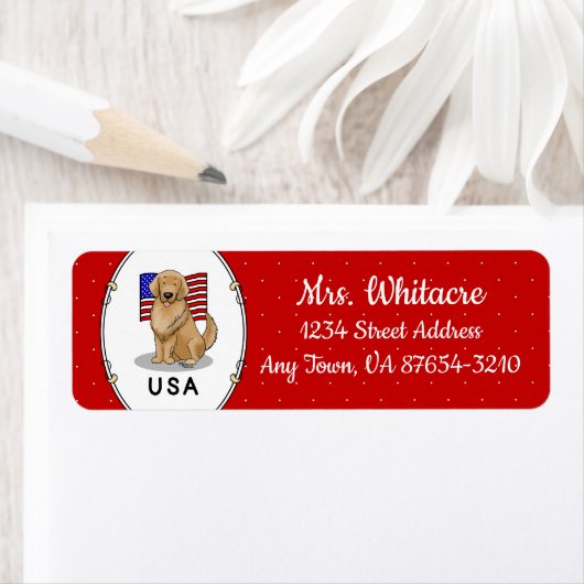 米国国旗ゴールデンレトリエバードッグ愛国心 ラベル (インサイチュ)