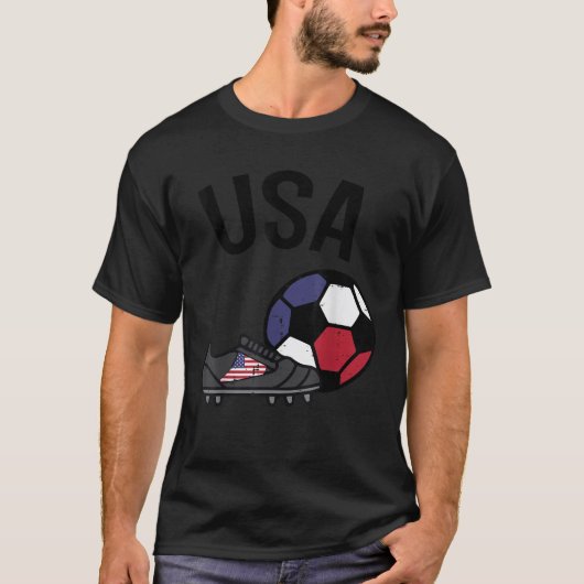 米国国旗サッカーのボールシューズサッカーファンメンズ女性 Tシャツ (正面)