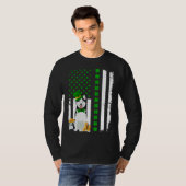 米国国旗シベリアのハスキー犬おもしろいSt patricks Tシャツ (正面フル)