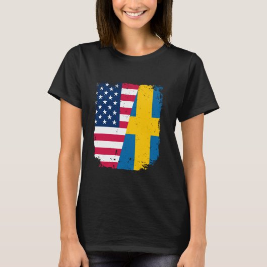 米国国旗スウェーデン友好国ヴィンテージ Tシャツ (正面)