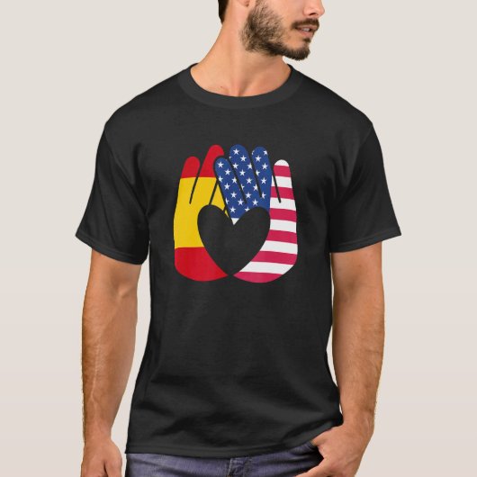 米国国旗スペイン国旗の友情の兄弟愛の手H Tシャツ (正面)