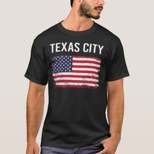 米国国旗テキサス州市 Tシャツ (正面)