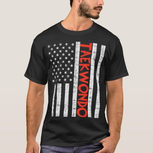 米国国旗テコンドーヴィンテージ愛国的武術芸術 Tシャツ (正面)