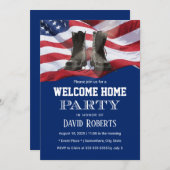 米国国旗ネイビーブルー軍隊ソリアホームカミング 招待状 (正面/裏面)