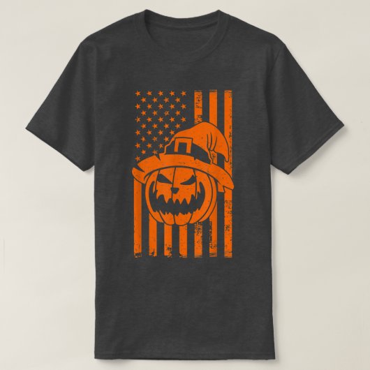 米国国旗ハロウィンカボチャ愛国主義統一された州 Tシャツ (デザイン正面)