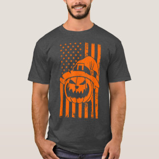 米国国旗ハロウィンカボチャ愛国主義統一された州 Tシャツ