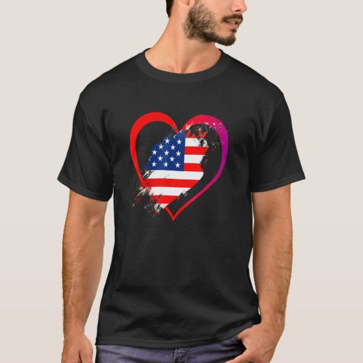米国国旗ハートアメリカ愛国軍Mem Tシャツ (正面)