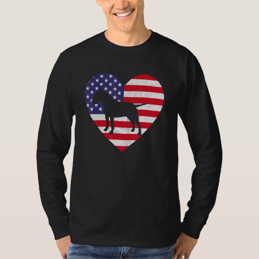 米国国旗ハートブルテリアードッグ7月P日4日 Tシャツ (正面)