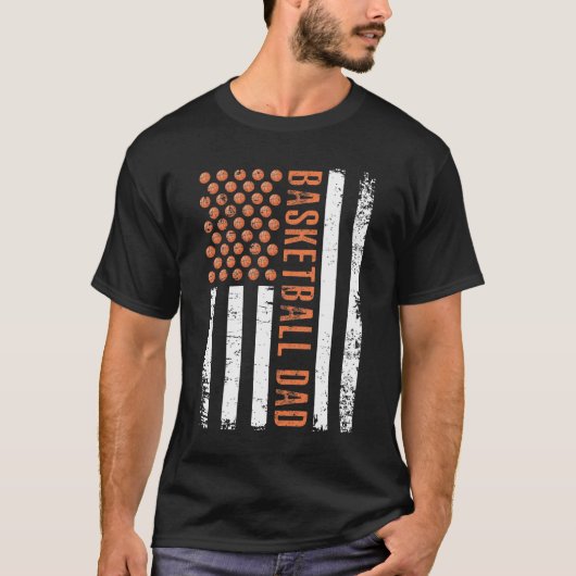 米国国旗バスケットボールパパアメリカンスポーツ愛好家の父 Tシャツ (正面)