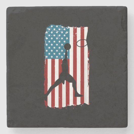 米国国旗バスケットボール愛国心アスリートプリン ストーンコースター (正面)
