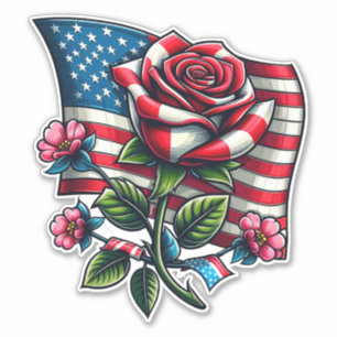 米国国旗バラ愛国花芸術 シール