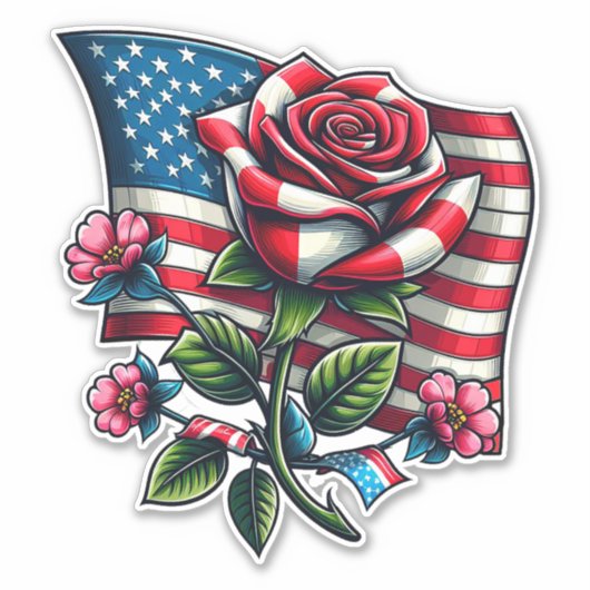 米国国旗バラ愛国花芸術 シール (正面)