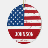 米国国旗パーソナライズされたの赤青 セラミックオーナメント (左)