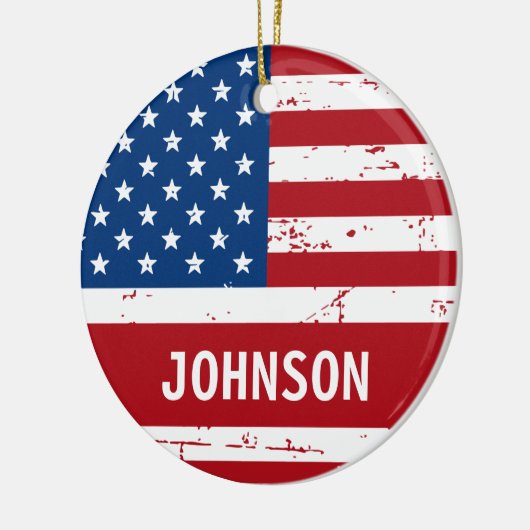 米国国旗パーソナライズされたの赤青 セラミックオーナメント (左)