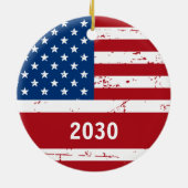 米国国旗パーソナライズされたの赤青 セラミックオーナメント (裏面)