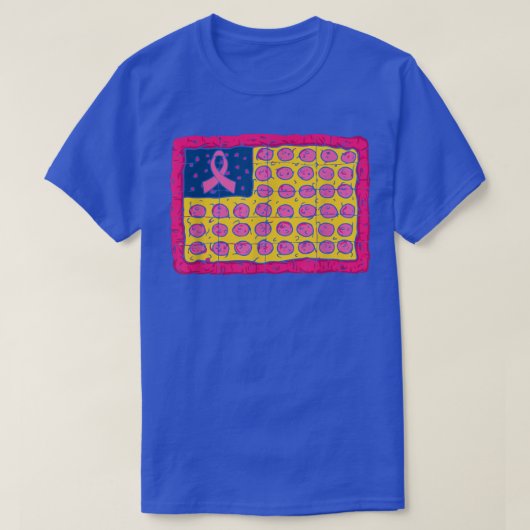 米国国旗ピザ乳がん認識度ピンクR Tシャツ (デザイン正面)