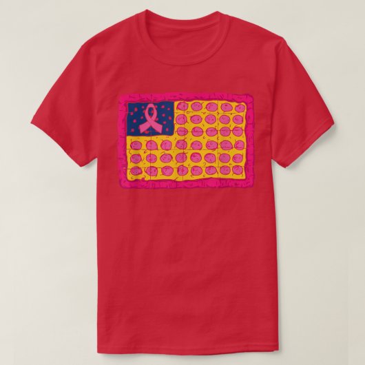 米国国旗ピザ乳がん認識度ピンクR Tシャツ (デザイン正面)