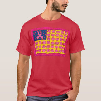 米国国旗ピザ乳がん認識度ピンクR Tシャツ