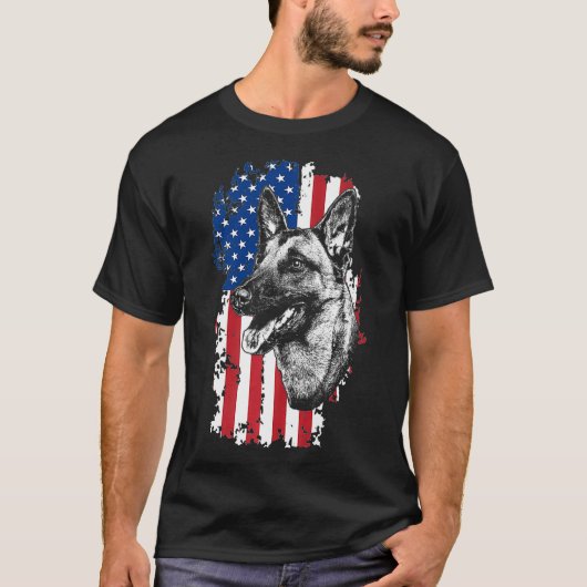 米国国旗ベルギー・マリノイK9警察犬 Tシャツ (正面)