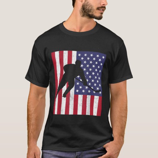 米国国旗ホッケーアメリカ国旗のアメリカプライドスポーツ Tシャツ (正面)